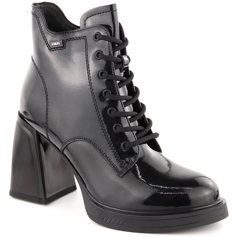 Bottines femme en cuir verni, légèrement isolées, noires, Vinceza 91109 le noir
