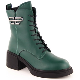 Bottines en cuir à talon haut et plateforme pour femme, isolées vert Vinceza 66682