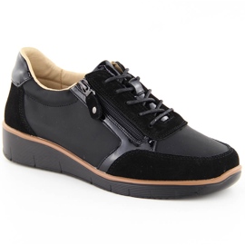 Chaussures compensées en cuir pour femmes, noires, Vinceza 88001 le noir