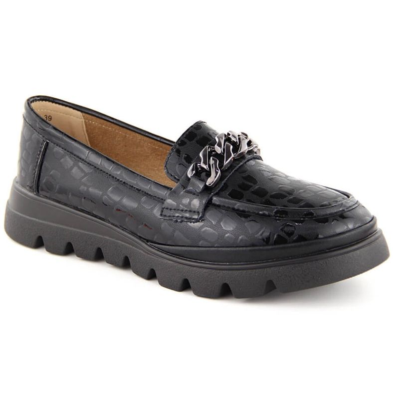 Chaussures femme en cuir mocassins avec chaîne, noir Filippo DP6467 le noir