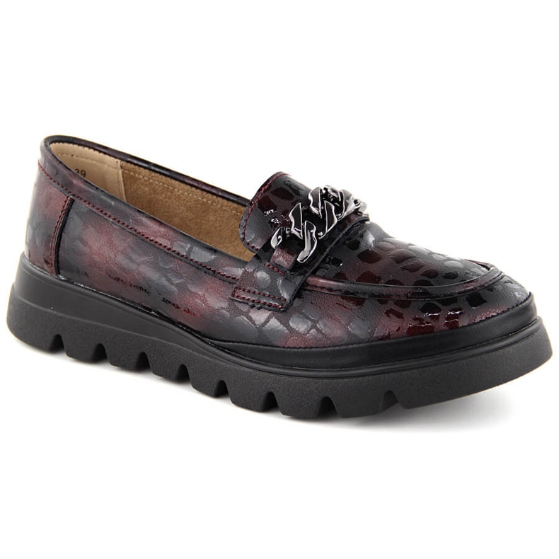 Chaussures femme en cuir, mocassins avec chaîne, bordeaux Filippo DP6467 rouge