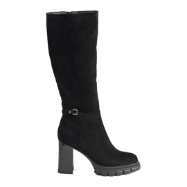 Bottes classiques à talons hauts en daim noir