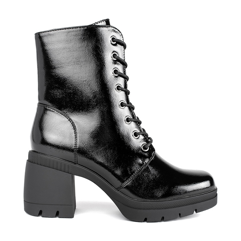 Bottines hautes à lacets noires vernies par Sergio Leone le noir