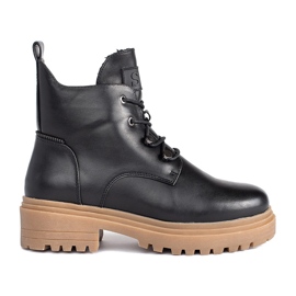 Bottines à lacets noires avec semelle beige par Sergio Leone