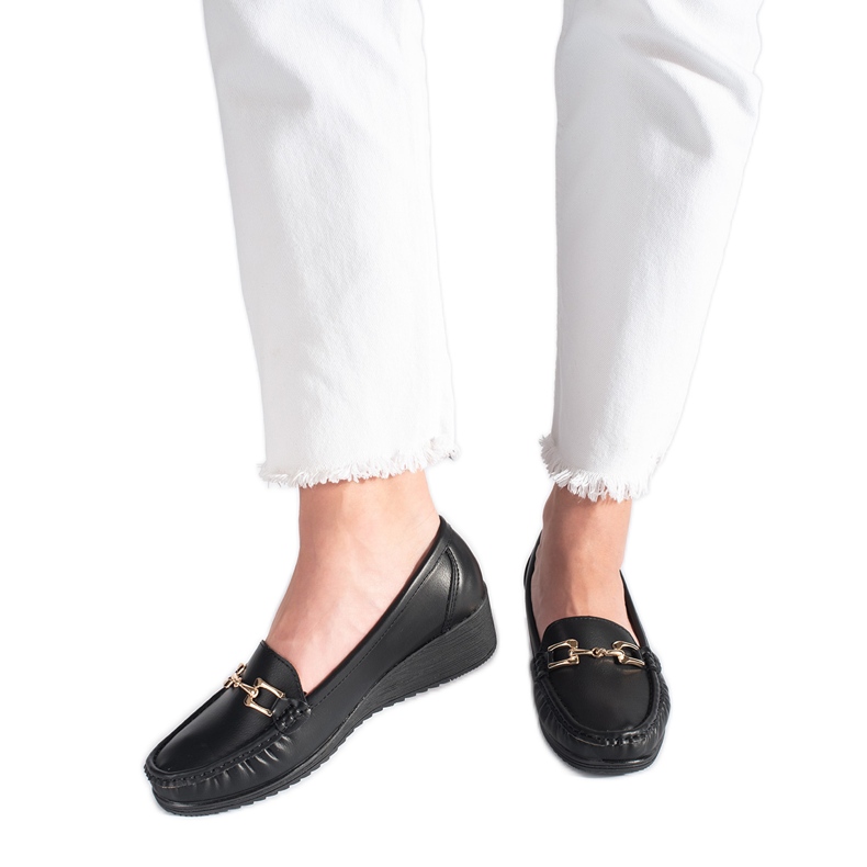 Mocassins femme noirs à boucle le noir