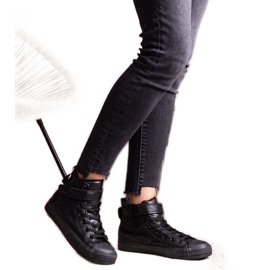 Baskets montantes noires en cuir écologique Bonbonita