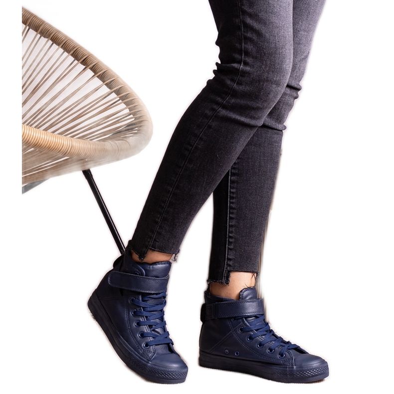 Baskets montantes bleu marine en éco-cuir Bonbonita