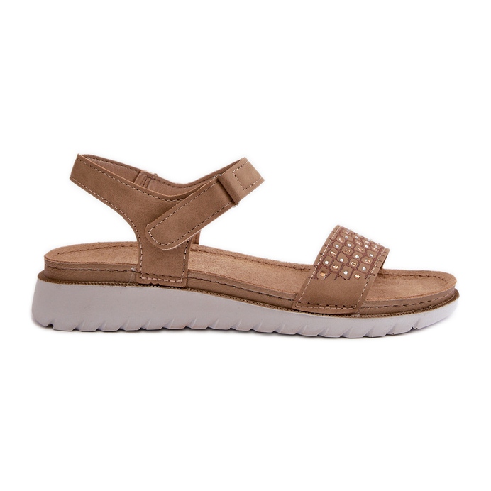 Sandales pour femmes décorées légères et confortables avec velcro, beige foncé Inblu CN000039