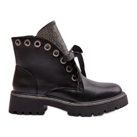 Bottines chaudes en cuir écologique pour femmes décorées noir Rilatha