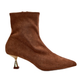 Bottes à talons hauts pour femmes en daim écologique avec bouts pointus Camel Irithare brun