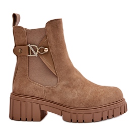 Bottines chaudes pour femmes en daim écologique beige avec détail doré Bervena