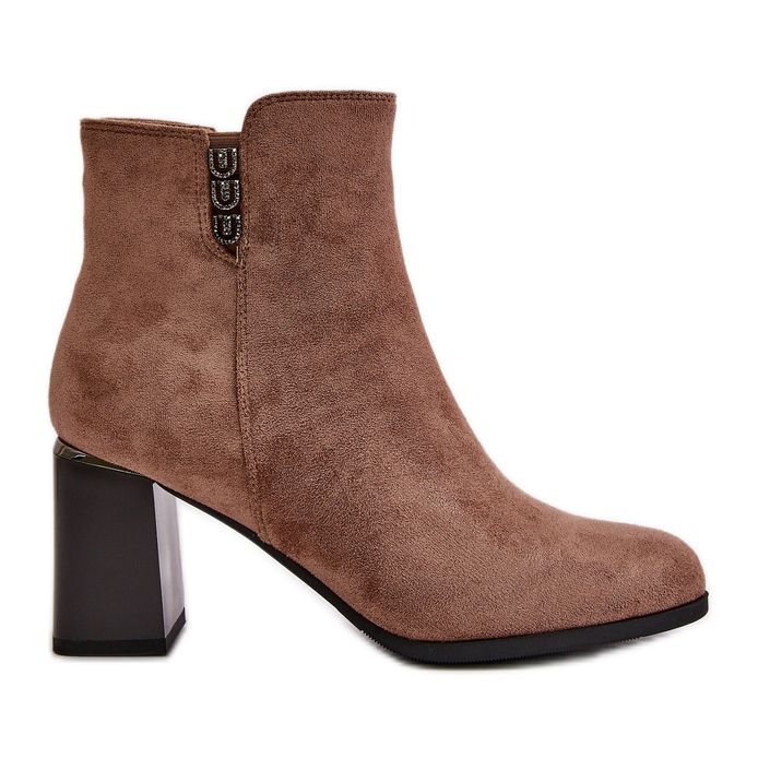 Bottes isolées en daim écologique pour femmes, à talon haut, fermées par une fermeture éclair, marron Erillia beige