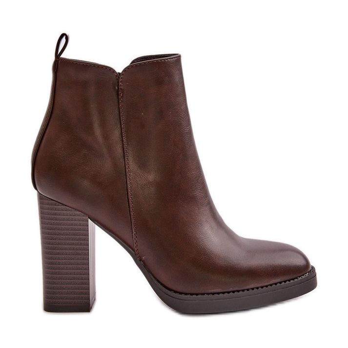 Bottines isolées pour femmes sur talon haut en cuir écologique marron foncé Teresine brun Bottines isolées pour femmes sur talon haut en cuir écologique marron foncé Teresine brun
