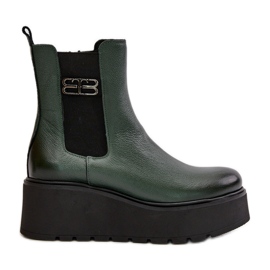 Zazoo 60498 Bottines Chelsea sur plateforme et compensée pour femme, vert foncé