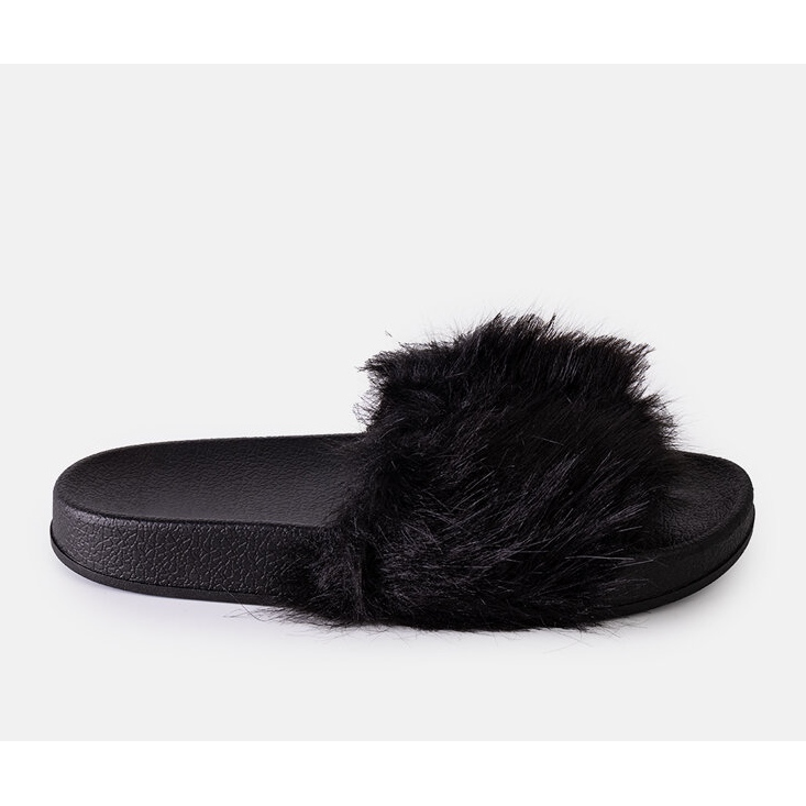 Tongs Candy noires avec fourrure le noir