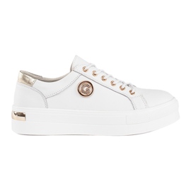 Goodin Baskets en cuir blanc à semelle épaisse blanche