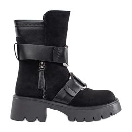 Goodin Bottines femme en daim noir à boucles