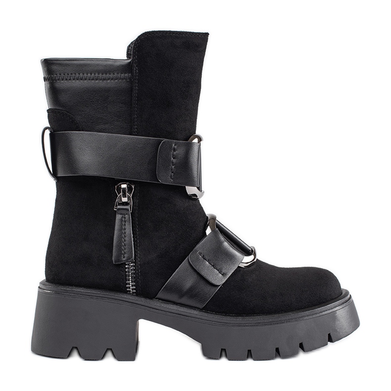 Goodin Bottines femme en daim noir à boucles le noir