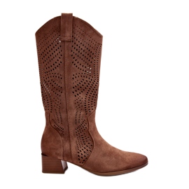 Vinceza Bottines Ajourées à Petits Talons Marron Walea brun