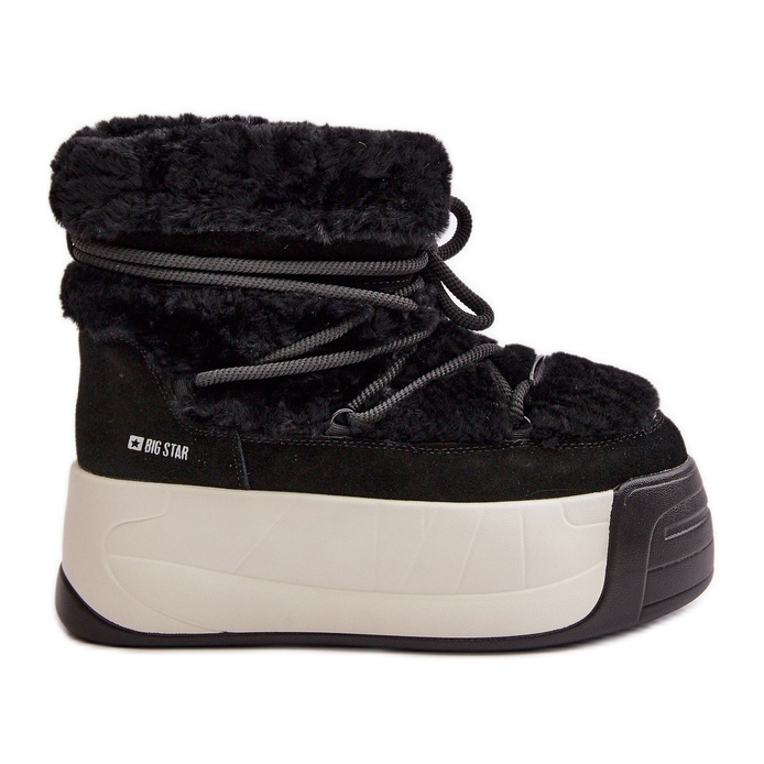 Bottes de neige pour femmes en cuir sur semelle épaisse avec fourrure Big Star OO274A206 noir le noir