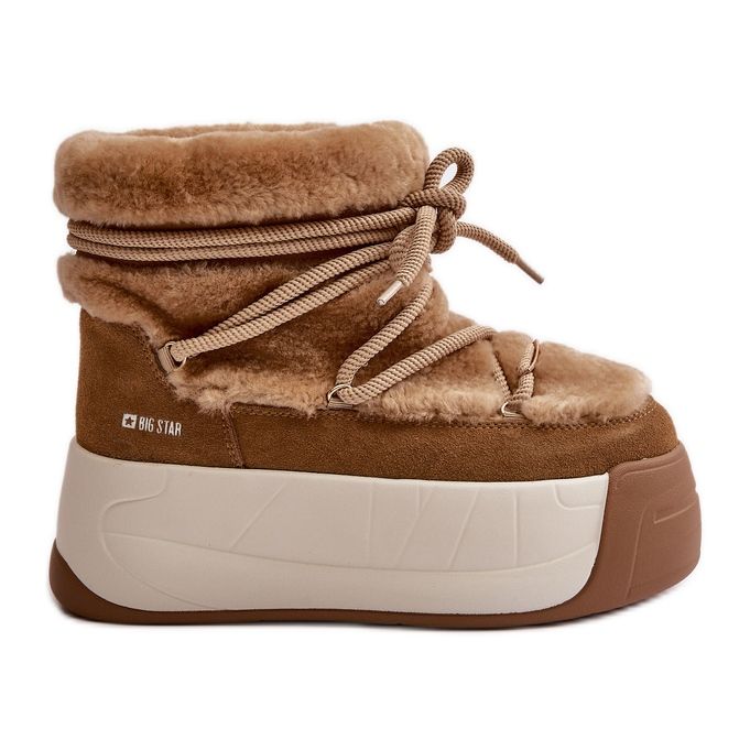 Bottes de neige pour femmes en cuir sur semelle épaisse avec fourrure Big Star OO274A207 marron beige