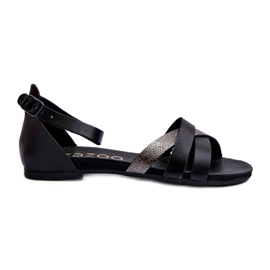 Zazoo 40225 Sandales plates en cuir, noir