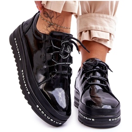 S.Barski Baskets en cuir verni noires Chantal