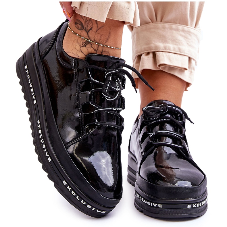 S.Barski Baskets en cuir verni noires Chantal le noir