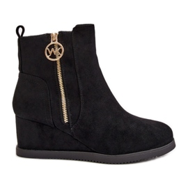 Bottines compensées isolées avec fermeture éclair décorative, Eco Suède, Noir Leretha