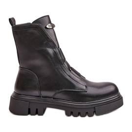 Bottes de travail isolées pour femmes avec fermeture éclair, cuir écologique, noir Mailyra