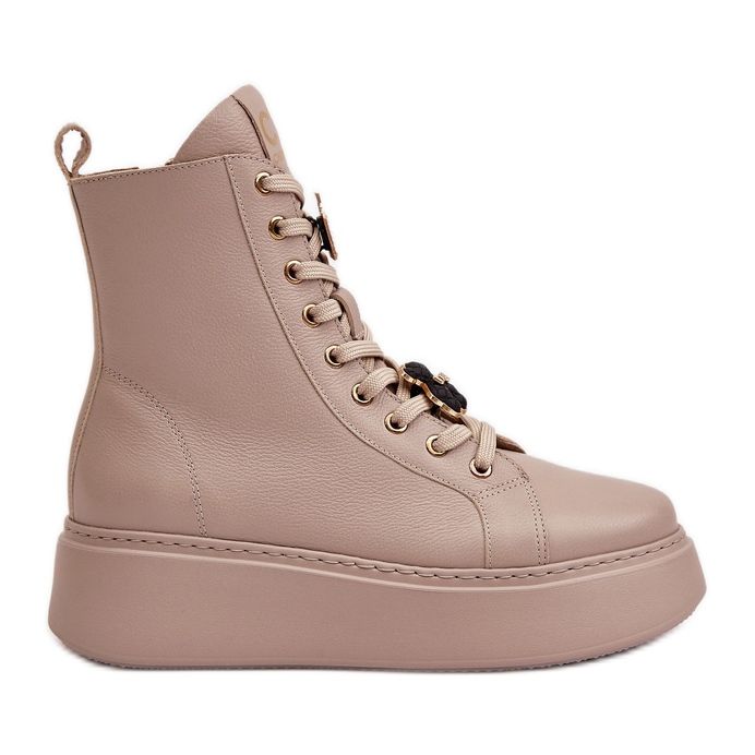 Bottes de travail en cuir pour femmes avec épingles Beige CheBello 4294 Bottes de travail en cuir pour femmes avec épingles Beige CheBello 4294