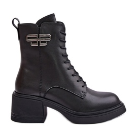 Bottes pour femmes à talons épais, isolées, en cuir naturel, noir Vinceza 66682