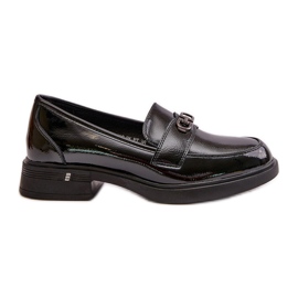 Mocassins en cuir verni pour femmes en cuir naturel, noir Vinceza 58409