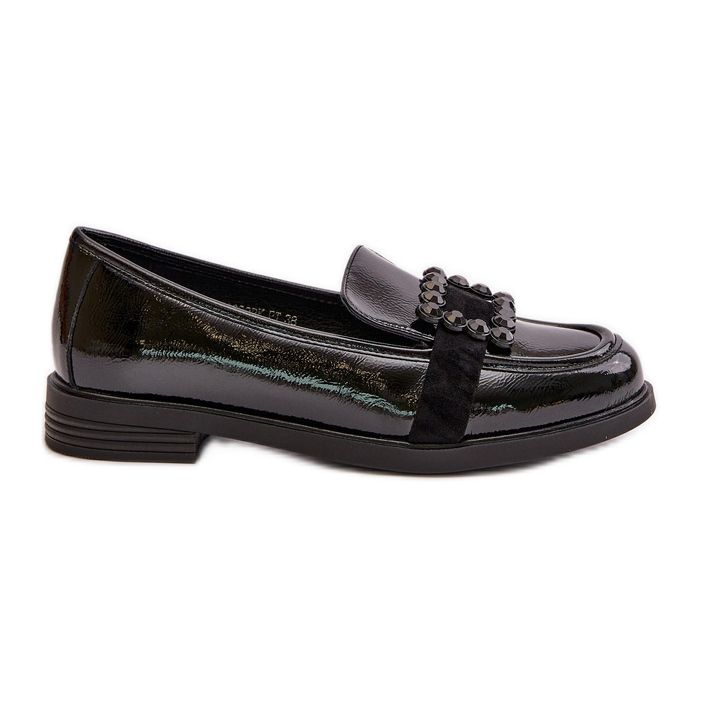 Mocassins Femme En Cuir Verni Avec Décoration, Noir Vinceza 58389 le noir