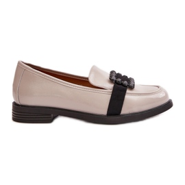 Mocassins vernis pour femme avec décoration, gris clair Vinceza 58389