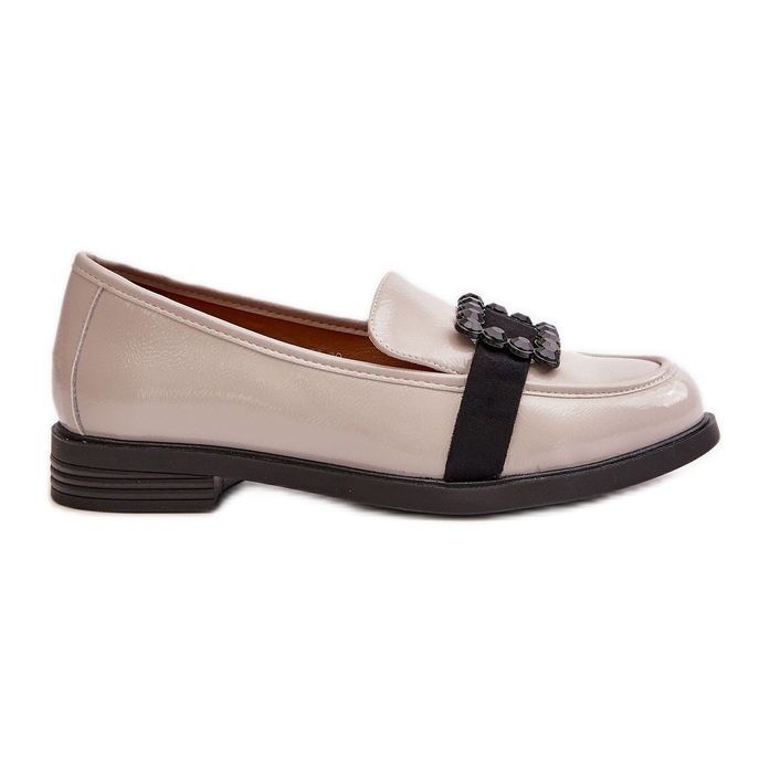 Mocassins vernis pour femme avec décoration, gris clair Vinceza 58389