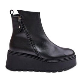 Bottes Femme Isolées Sur Compensée Et Plateforme, Cuir Naturel, Noir Vinceza 58340