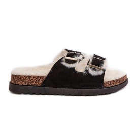 Chaussons Femme Tongs avec Boucles et Fourrure, Noir Ezilena