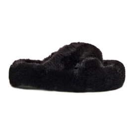 Chaussons Femme Fourrure Semelle Épaisse, Noir Lavitera