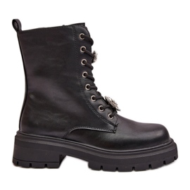 Bottes de travail en cuir écologique pour femmes avec épingles, noir Kristines