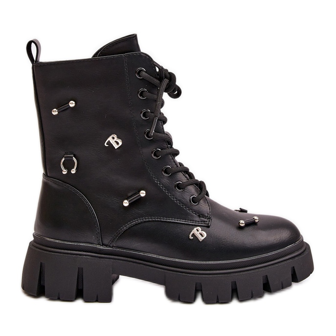 Bottes de travail pour femmes avec décorations, cuir écologique, Cadenilla noire le noir