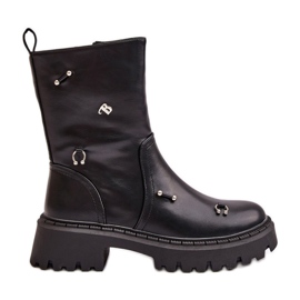 Bottines en cuir écologique pour femmes avec fermeture éclair avec détails décoratifs, noir Reritha