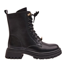 Bottes de travail en cuir écologique pour femmes avec épingles noires Rianael le noir