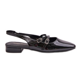 Ballerines En Cuir Verni Avec Lanières Sur Talons Bas, Bialettia Noir