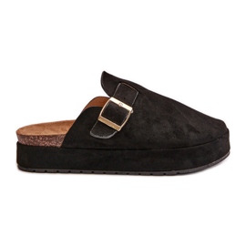 Sabots plateforme pour femme avec boucle dorée, noir Terilaina