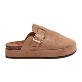 Sabots à Plateforme pour Femme avec Boucle Dorée, Beige Foncé Terilaina