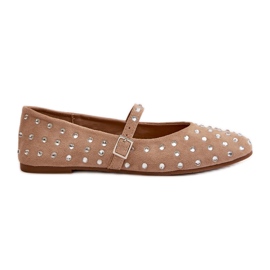 Ballerines beiges en daim écologique décorées avec ceinture Tirilissa