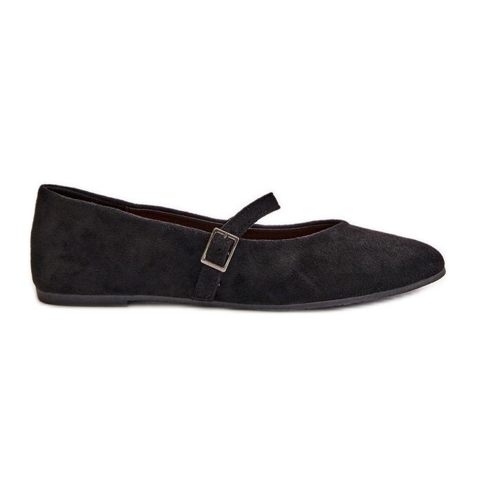 Ballerines plates noires en daim écologique avec sangle Tirilina le noir
