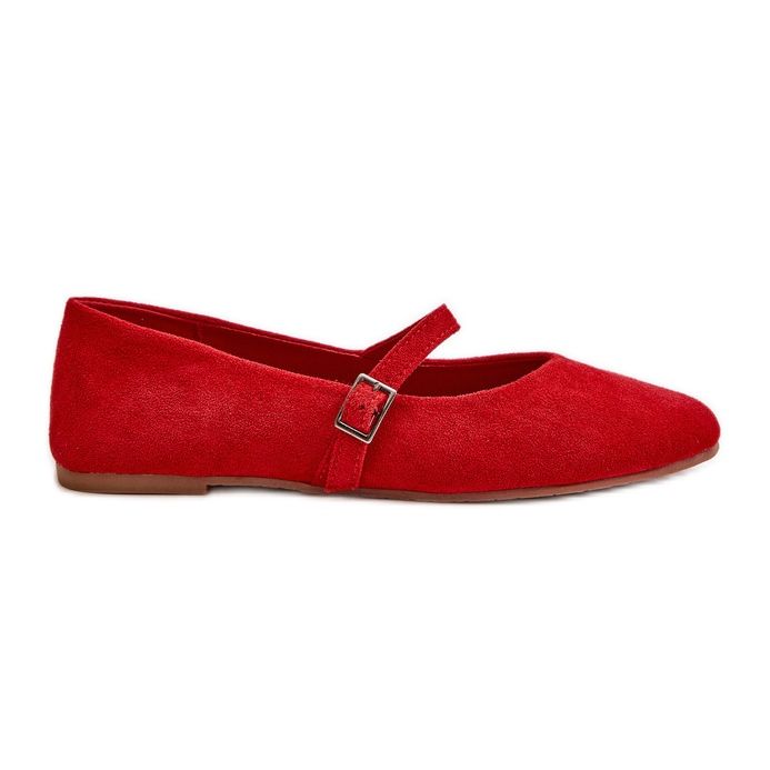 Ballerines plates rouges en daim écologique avec sangle Tirilina