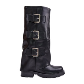 Bottines isolées à tige retroussée et boucles, Noir Cialetta le noir